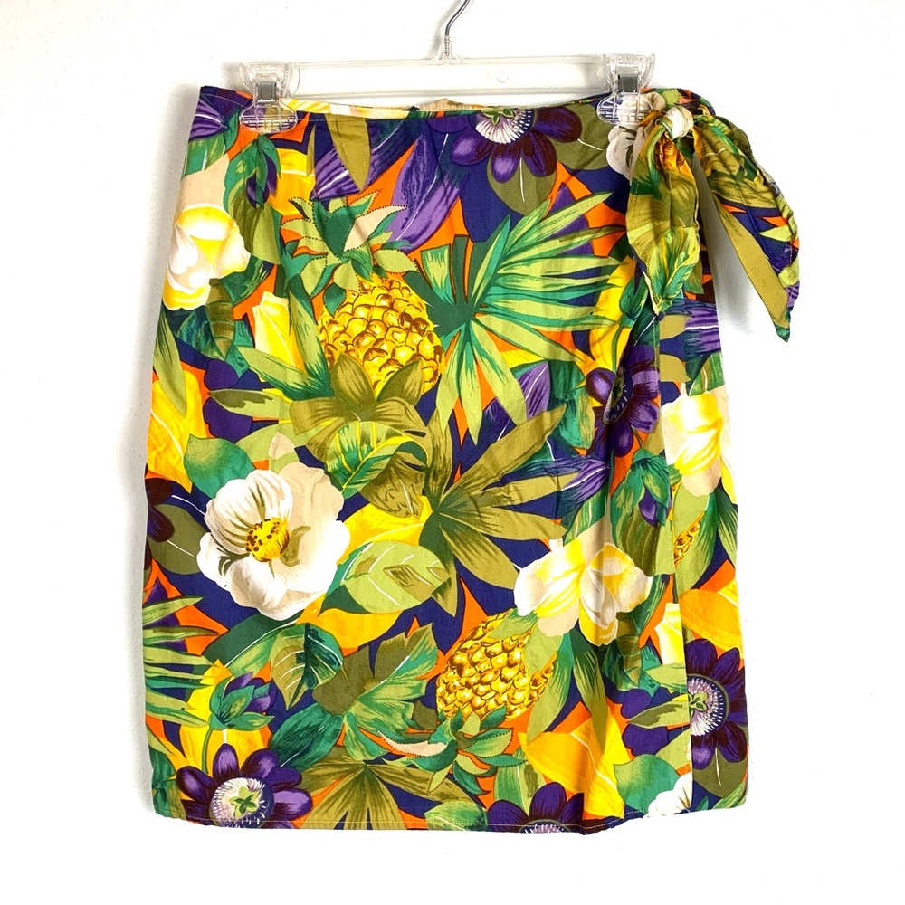Vintage Bechamel 100% Cotton Hawaiian Faux Wrap Skirt Tropical Sarong, Size 10